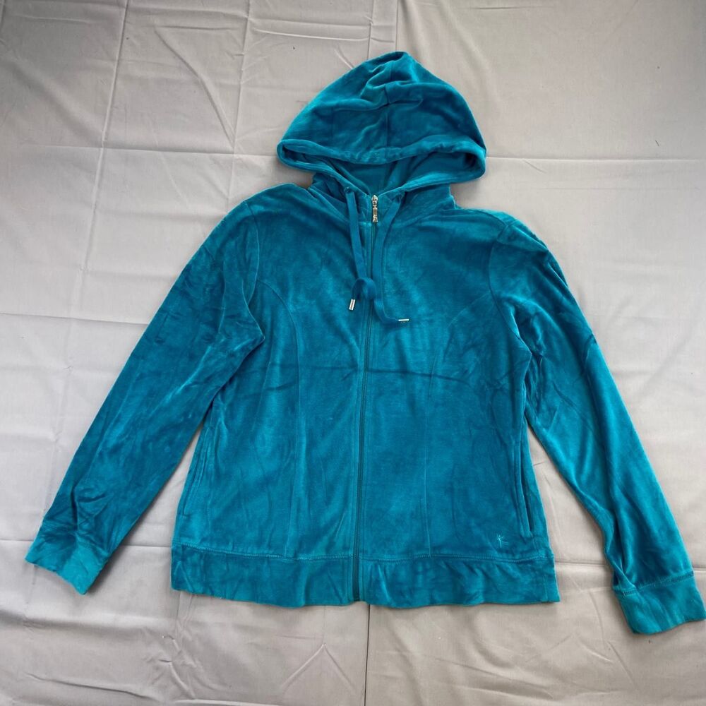 Danskin Now Girls Xl 16-18 Galapagos Blue Velour Zip Hoodie Jacket Zip-up 80